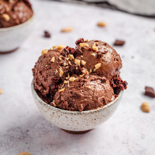Vegan chocolate ice cream in a bowl